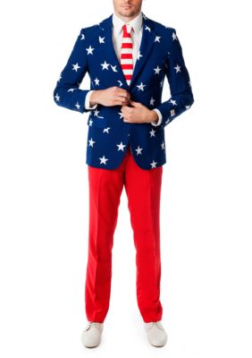OppoSuits Men's Stars and Stripes 2 Piece Suit + Tie
