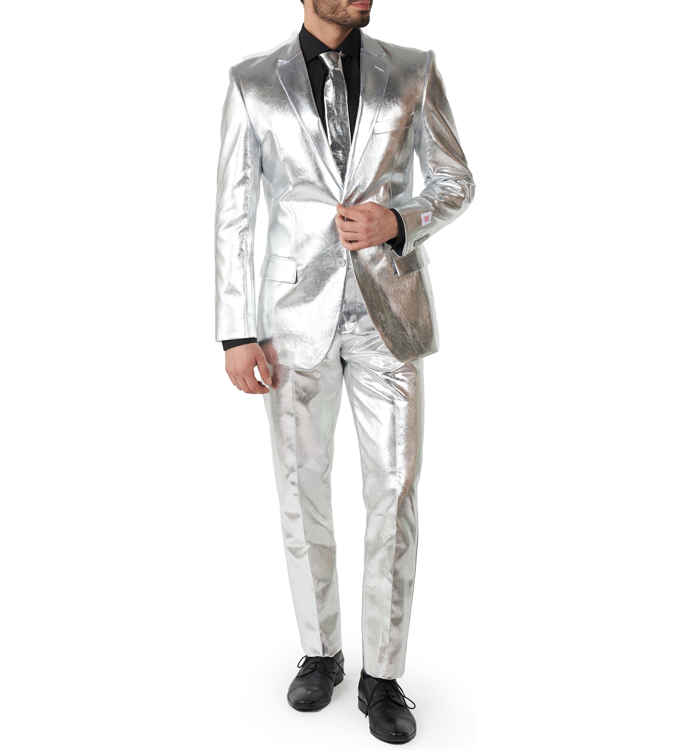 Shiny Silver  2 Piece Suit + Tie