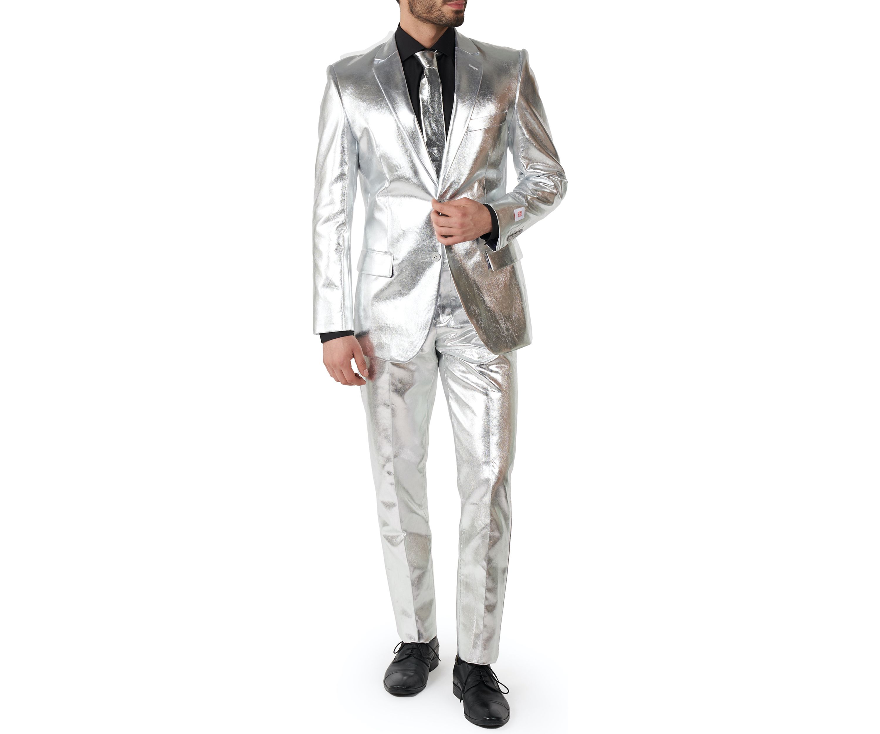 Shiny Silver  2 Piece Suit + Tie