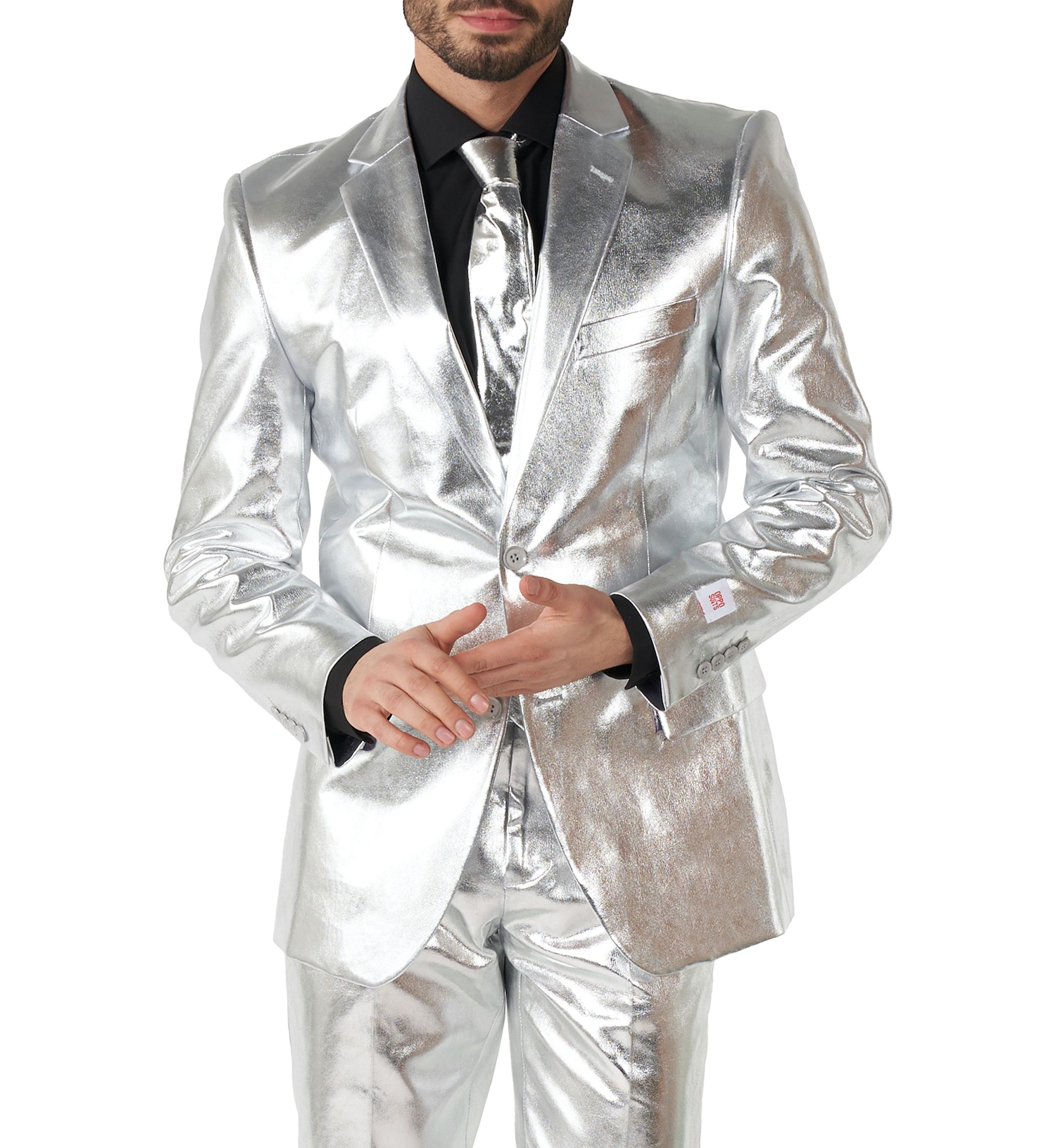 Shiny Silver  2 Piece Suit + Tie