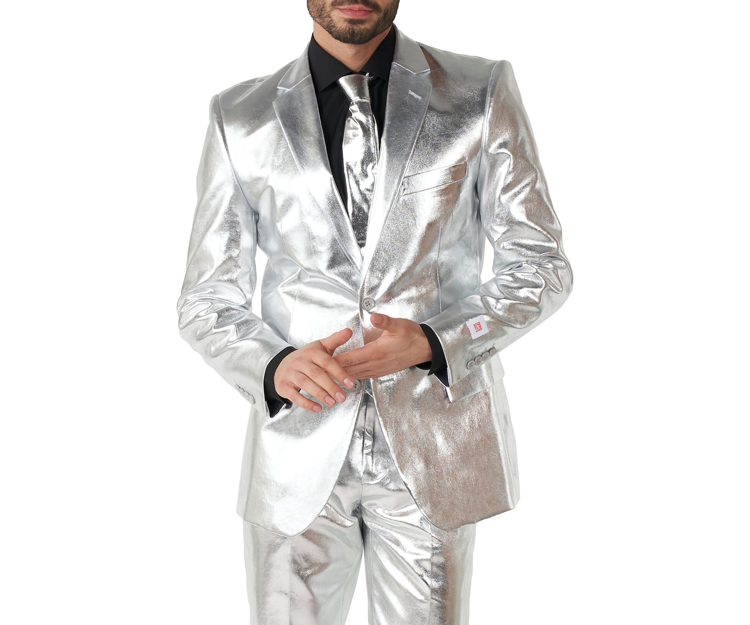 Shiny Silver  2 Piece Suit + Tie