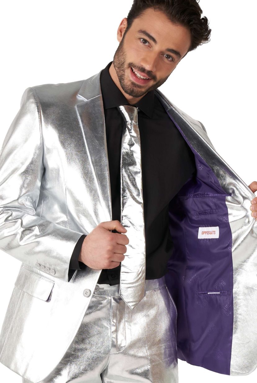 Shiny Silver  2 Piece Suit + Tie