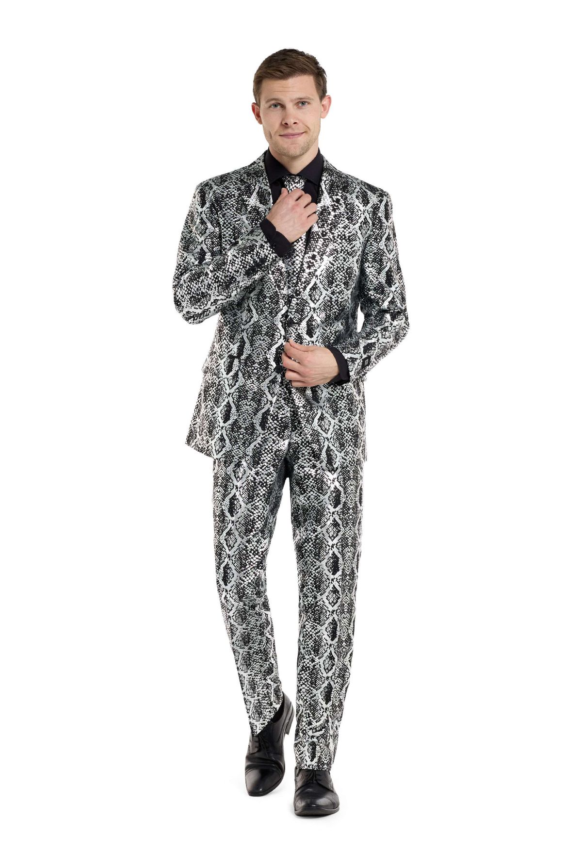 OppoSuits Mens Shiny Party Suit - Silver Snake