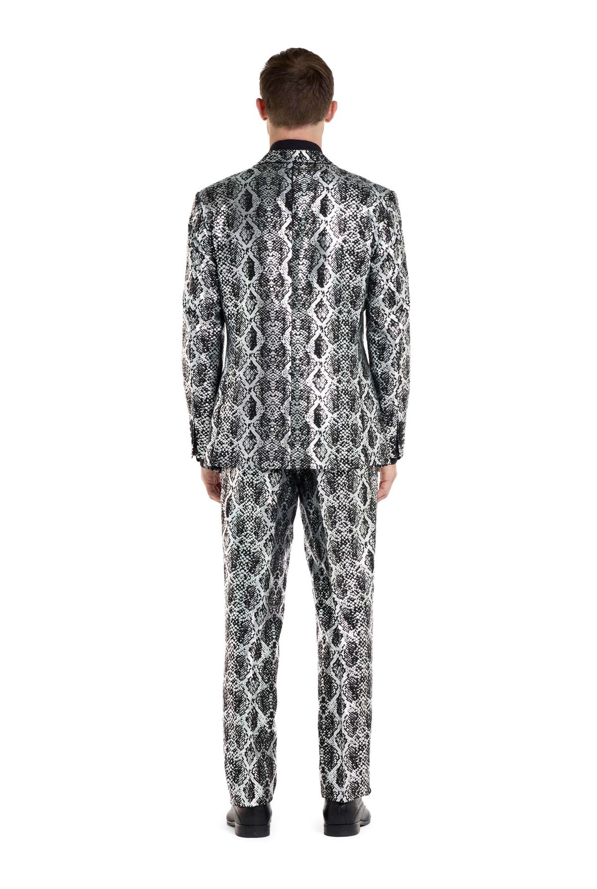 OppoSuits Mens Shiny Party Suit - Silver Snake