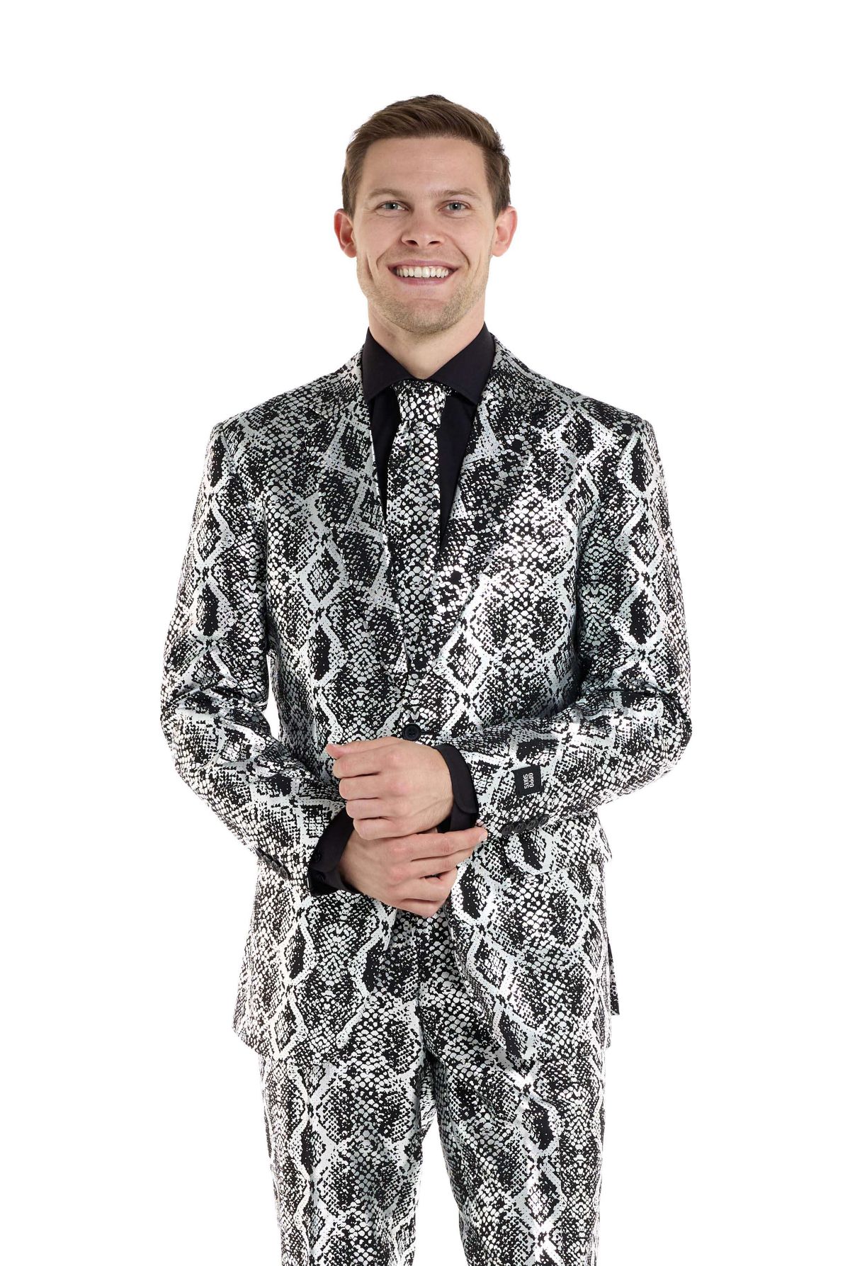 OppoSuits Mens Shiny Party Suit - Silver Snake