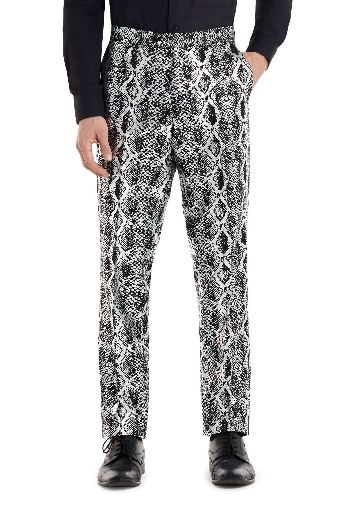 OppoSuits Mens Shiny Party Suit - Silver Snake