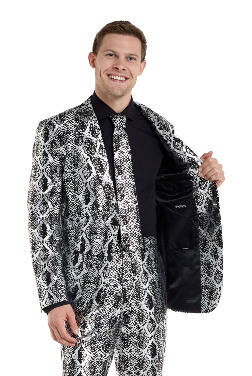 OppoSuits Mens Shiny Party Suit - Silver Snake