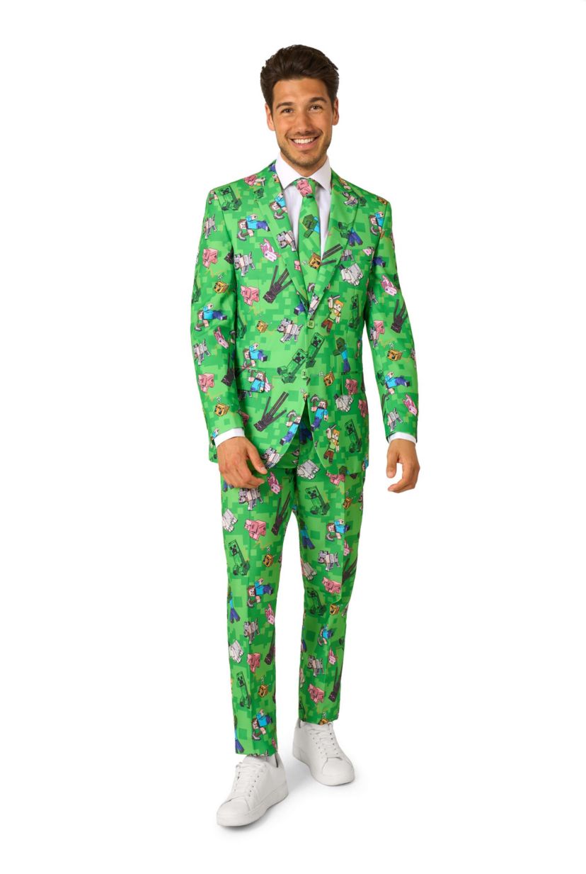 OppoSuits Mens Suit Minecraft - Theme Party Suit - Minecraft - Green