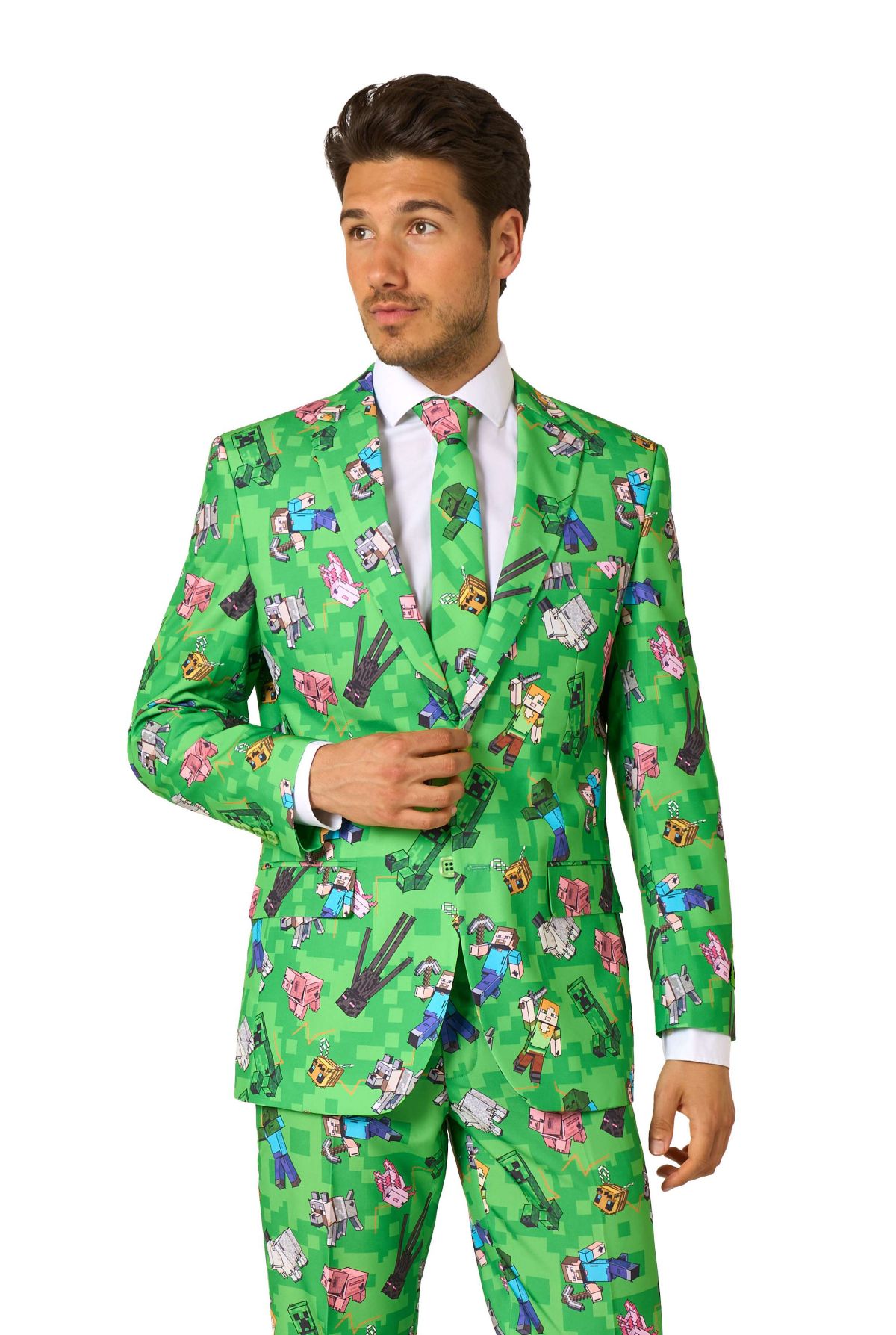 OppoSuits Mens Suit Minecraft - Theme Party Suit - Minecraft - Green