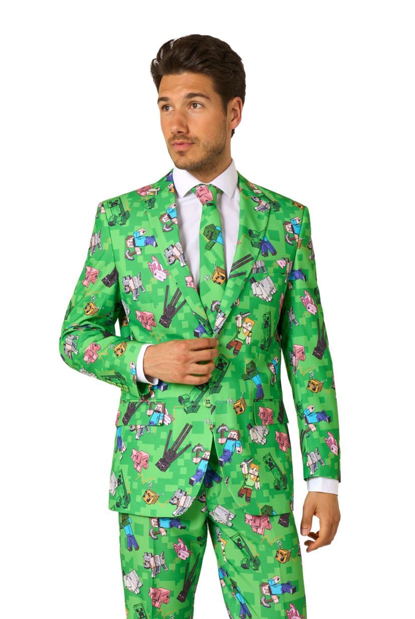 OppoSuits Mens Suit Minecraft - Theme Party Suit - Minecraft - Green