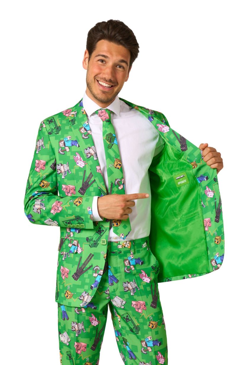 OppoSuits Mens Suit Minecraft - Theme Party Suit - Minecraft - Green