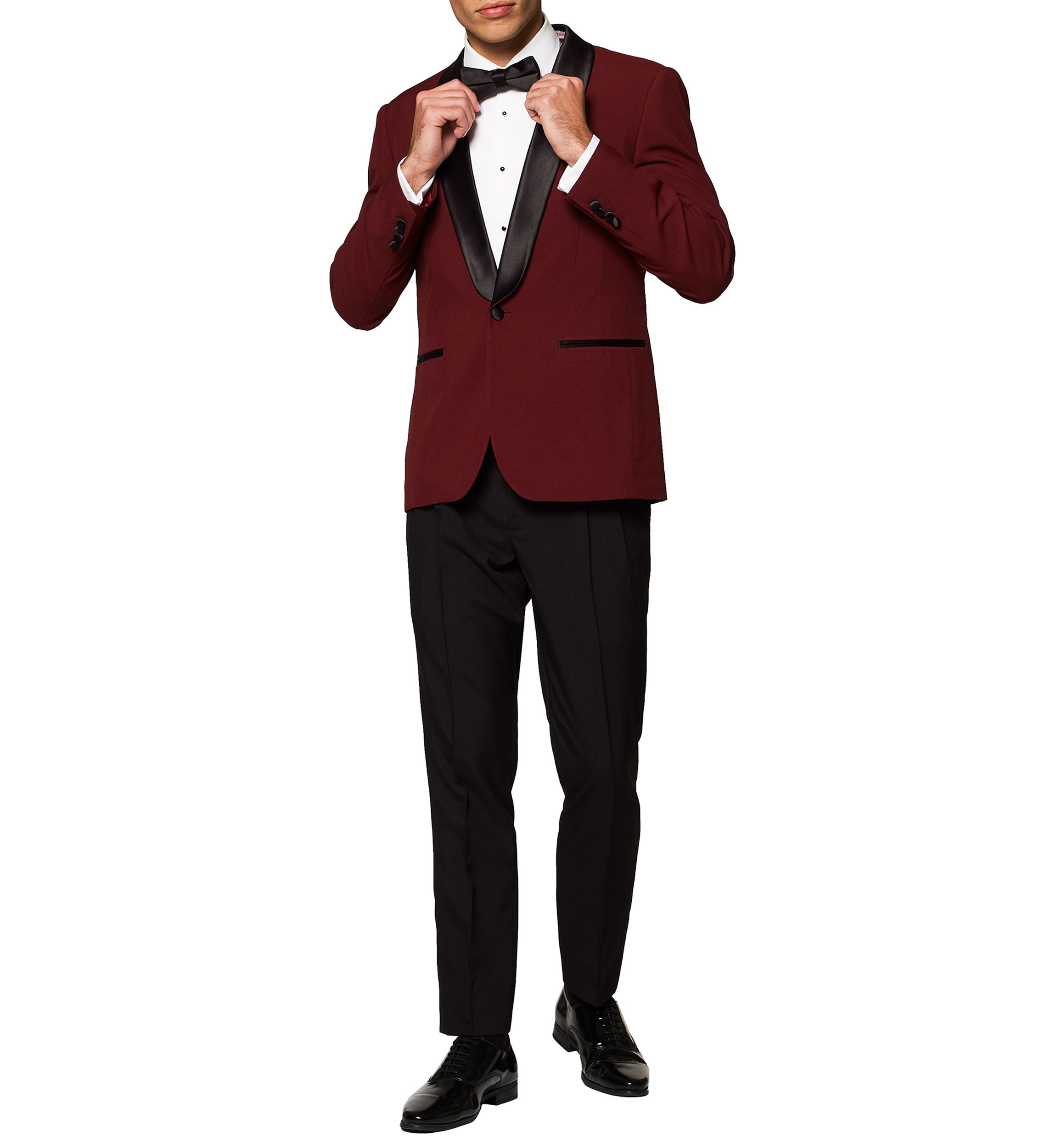 Hot Burgundy Tuxedo 2 Piece Tuxedo + Bow Tie