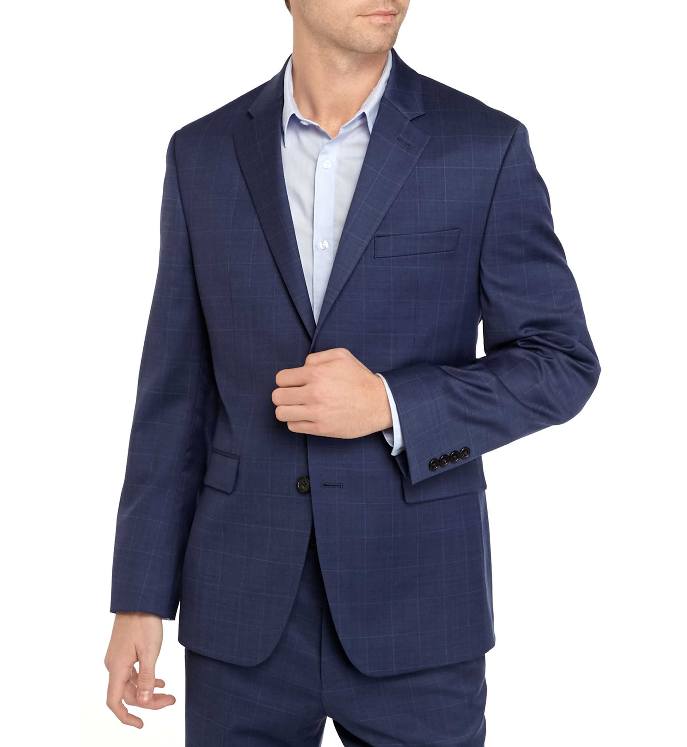 Navy Windowpane Stretch Suit Separate Coat