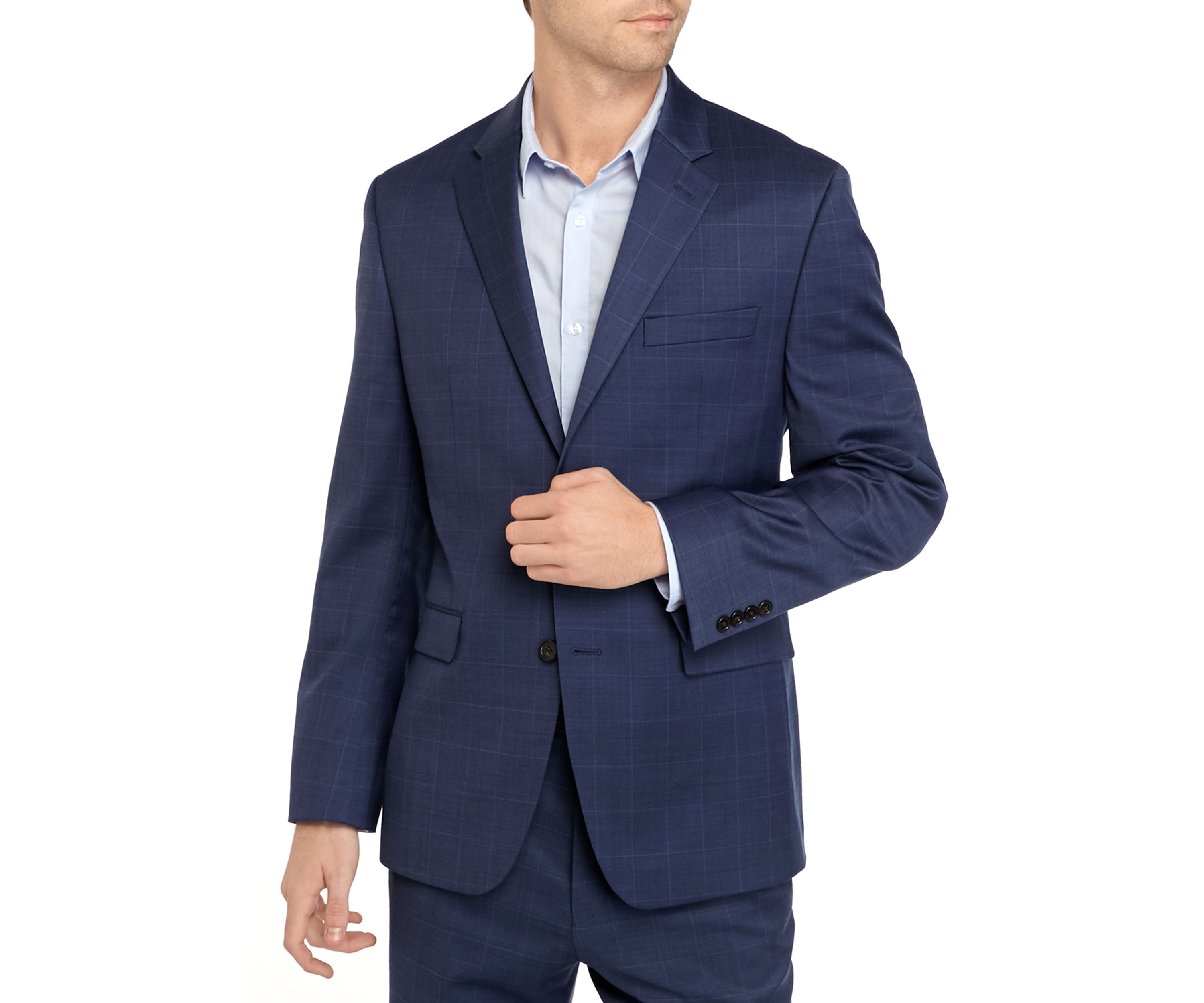 Navy Windowpane Stretch Suit Separate Coat