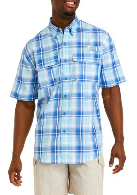 Ocean + Coast Men's Short Sleeve Plaid Fishing Shirt, Small