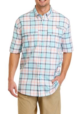 Ocean + Coast Men's Short Sleeve Plaid Fishing Shirt, Small