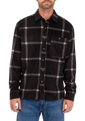 Ocean + Coast Men's Long Sleeve Printed Polar Fleece Shirt, Black, Small