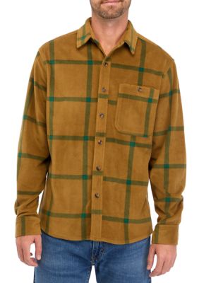 Ocean + Coast Men's Long Sleeve Printed Polar Fleece Shirt, Tan, 2XL