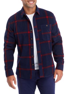 Ocean + Coast Men's Long Sleeve Printed Polar Fleece Shirt, Navy Blue, Small