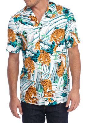 tiger short sleeve button down