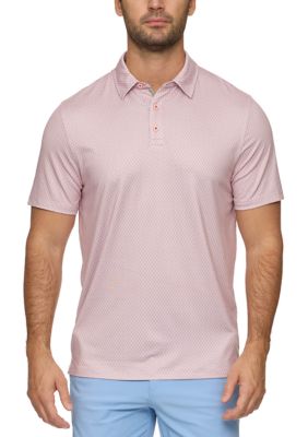 Flag & Anthem Men's Polka Dot Print Short Sleeve Collared Shirt, Coral, 2XL