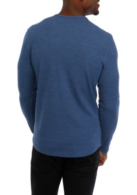 True Craft Men's Long Sleeve Thermal Henley Shirt, Blue, Large