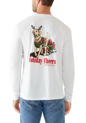 Crown & Ivy Men's Cheerful Festive Dog Graphic Long Sleeve Shirt