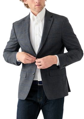 Tommy Hilfiger Men's Gray Plaid Printed Sportcoat, 46 Regular