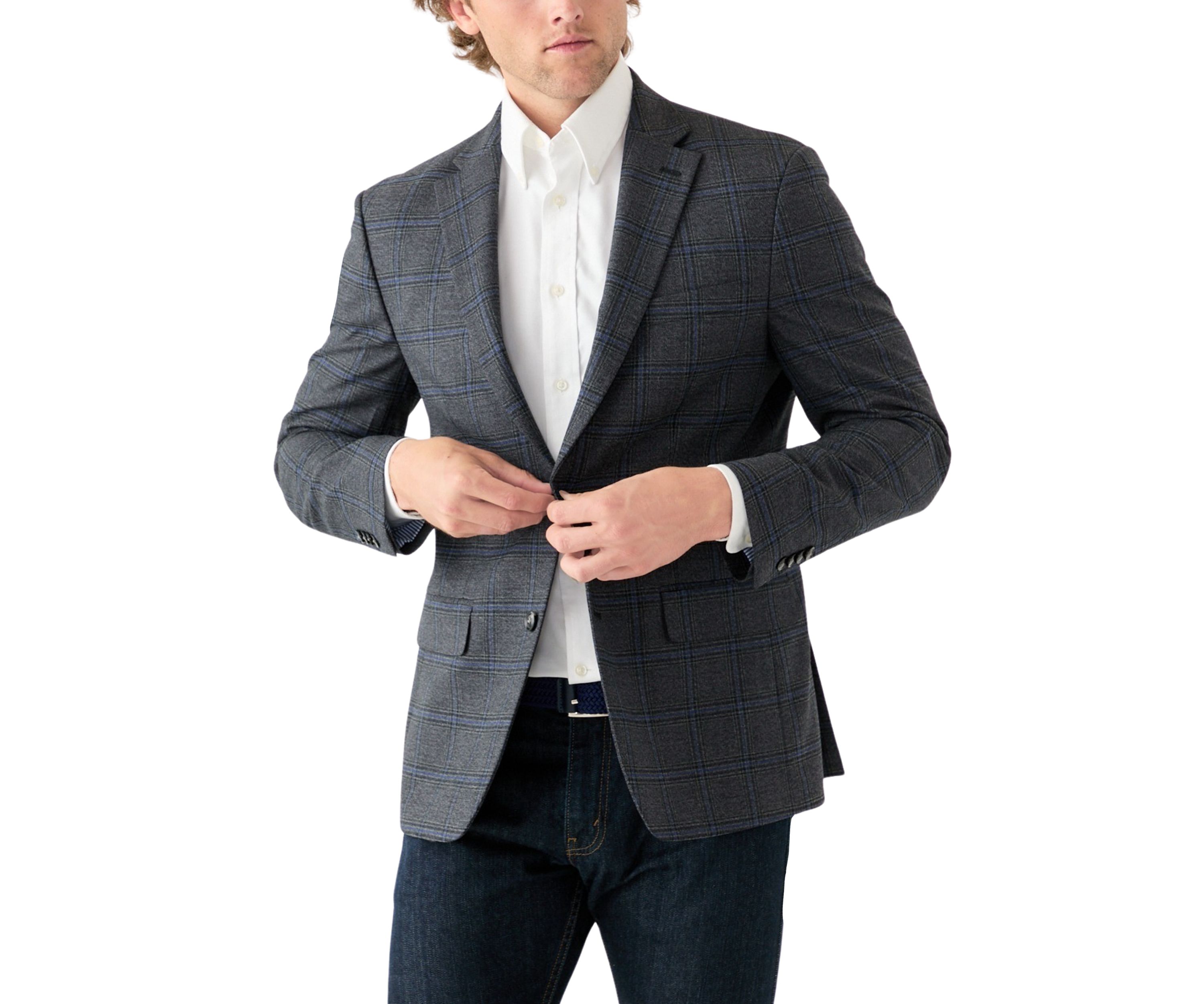 Gray Plaid Printed Sportcoat