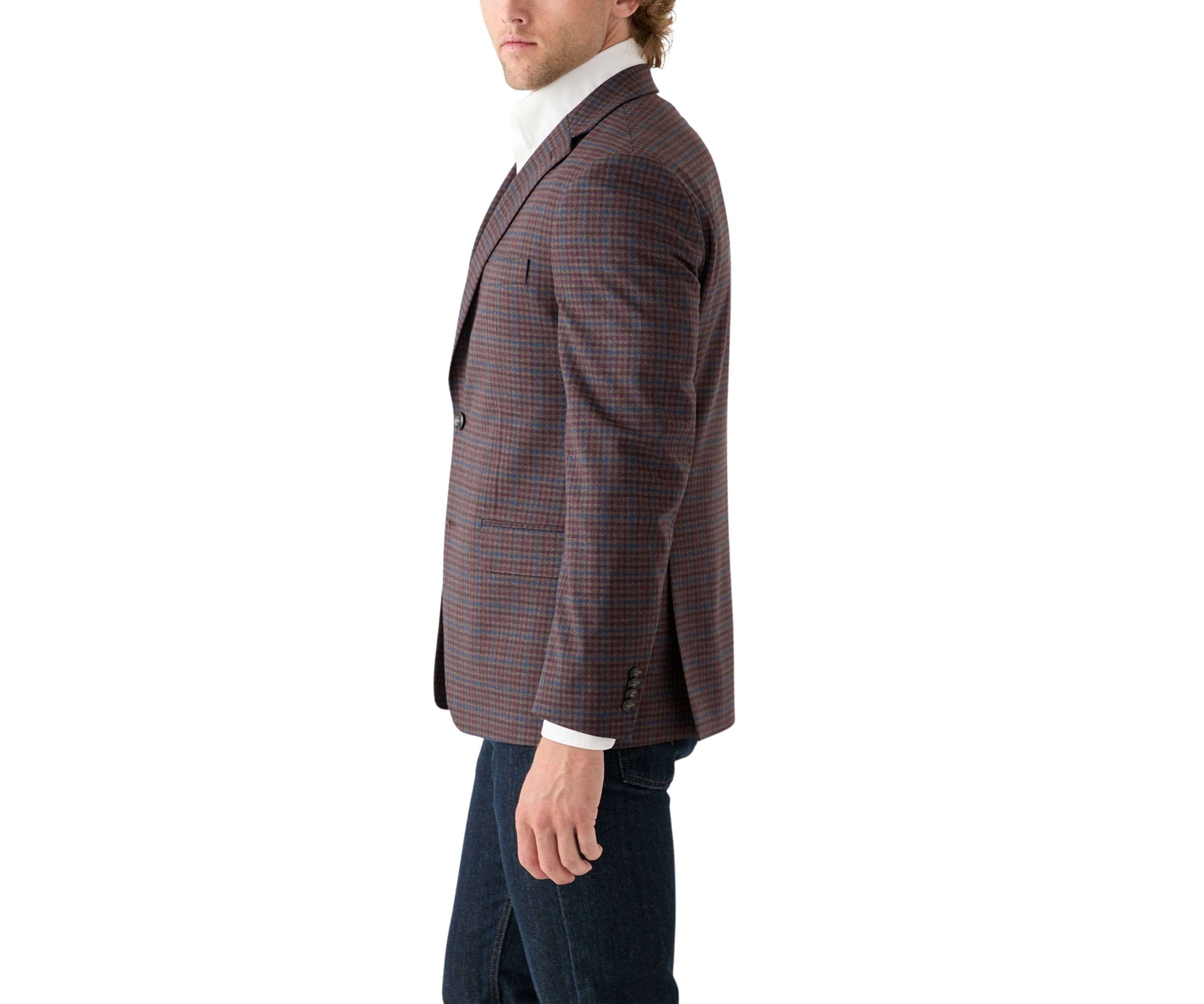 Brown Blue Check Printed Sportcoat