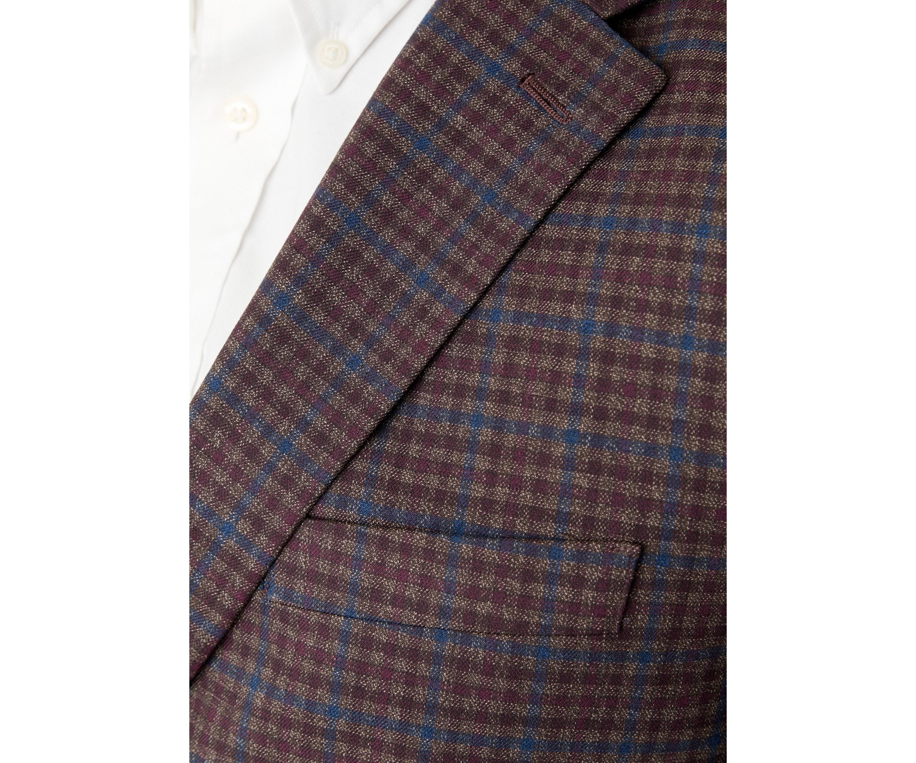 Brown Blue Check Printed Sportcoat