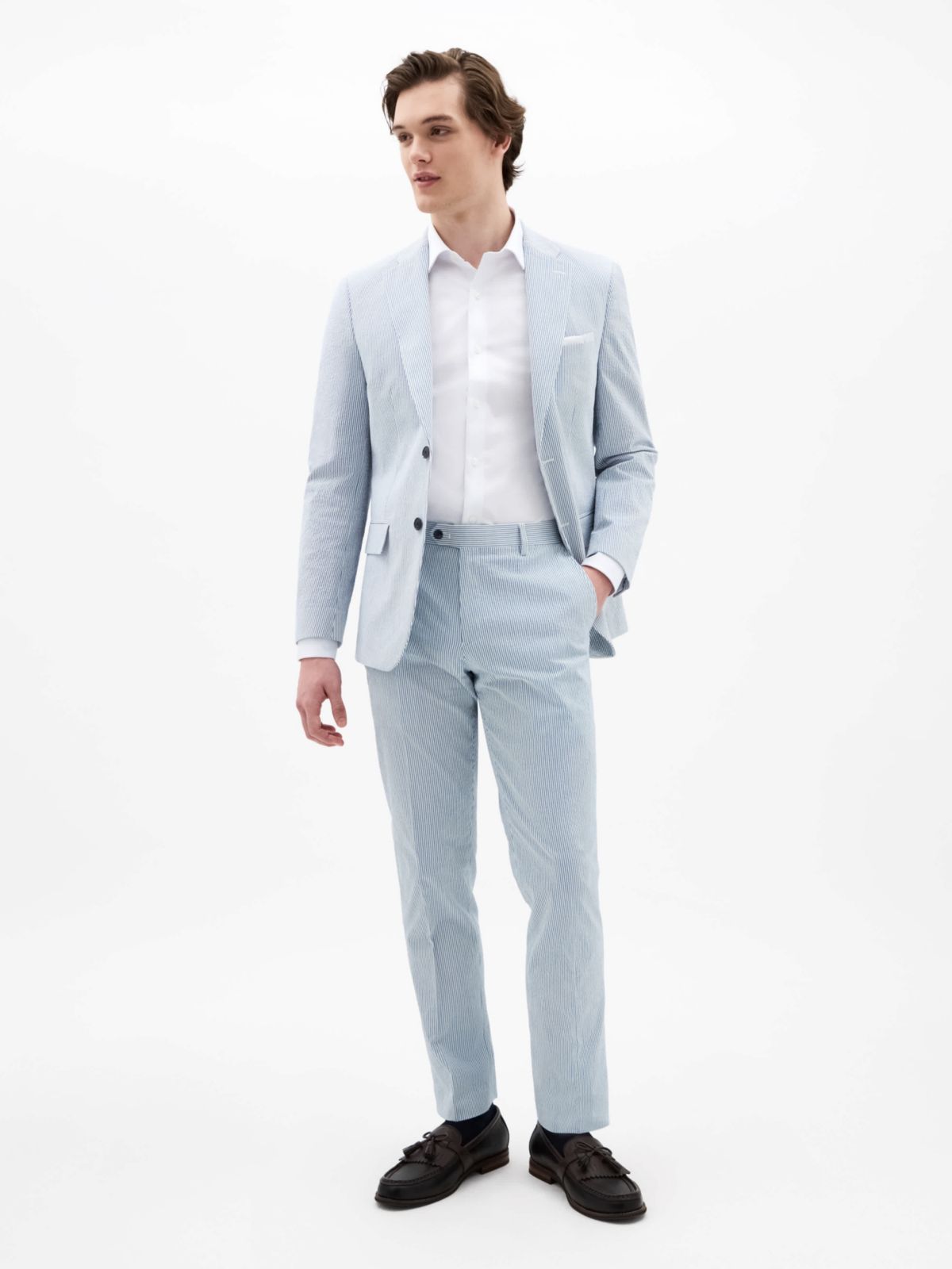 Blue/White Seersucker Stripe Classic Sport Coats