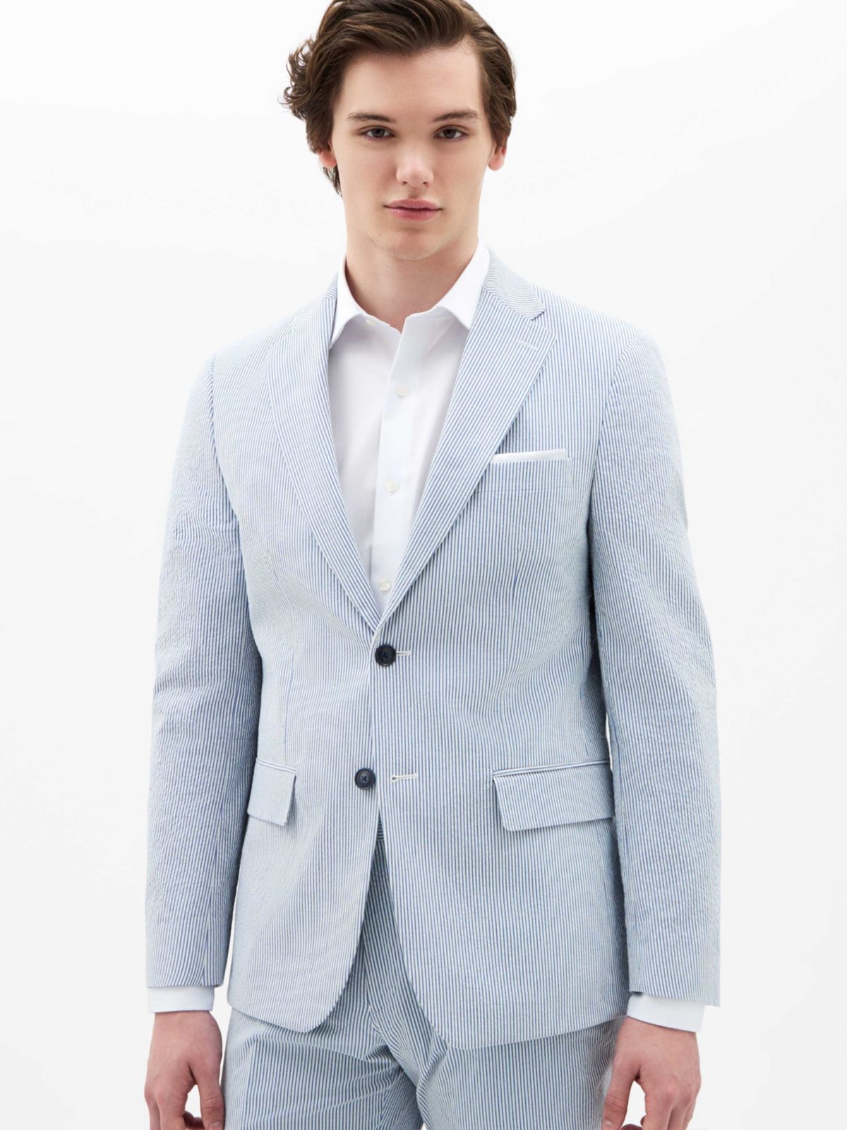 Blue/White Seersucker Stripe Classic Sport Coats