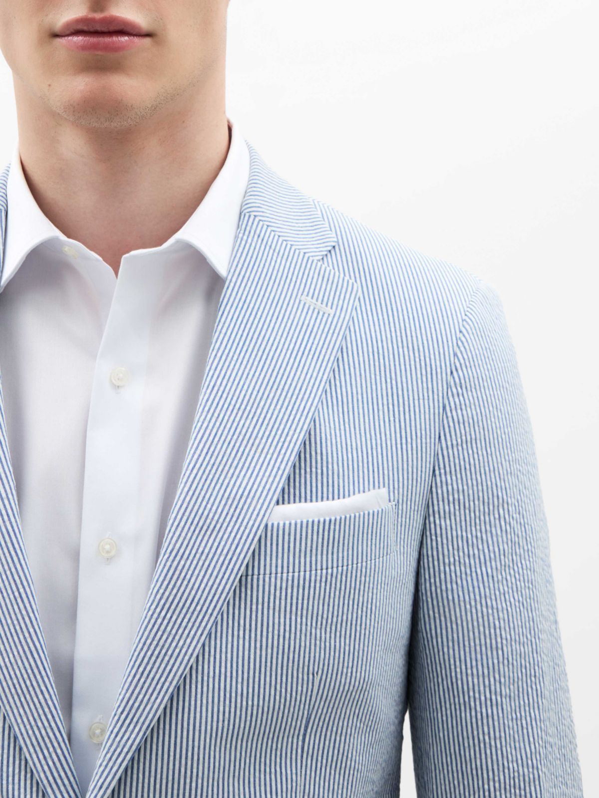 Blue/White Seersucker Stripe Classic Sport Coats