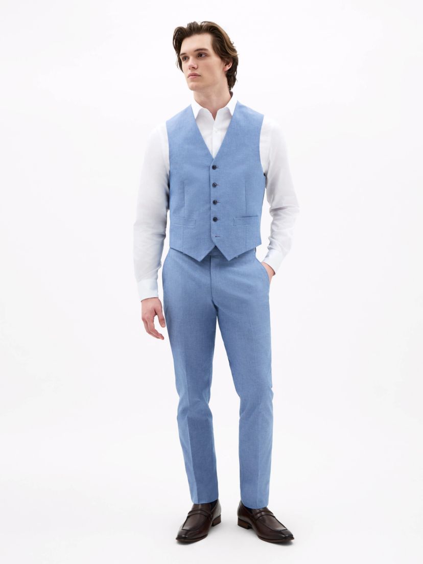 Blue Solid Regular Vests