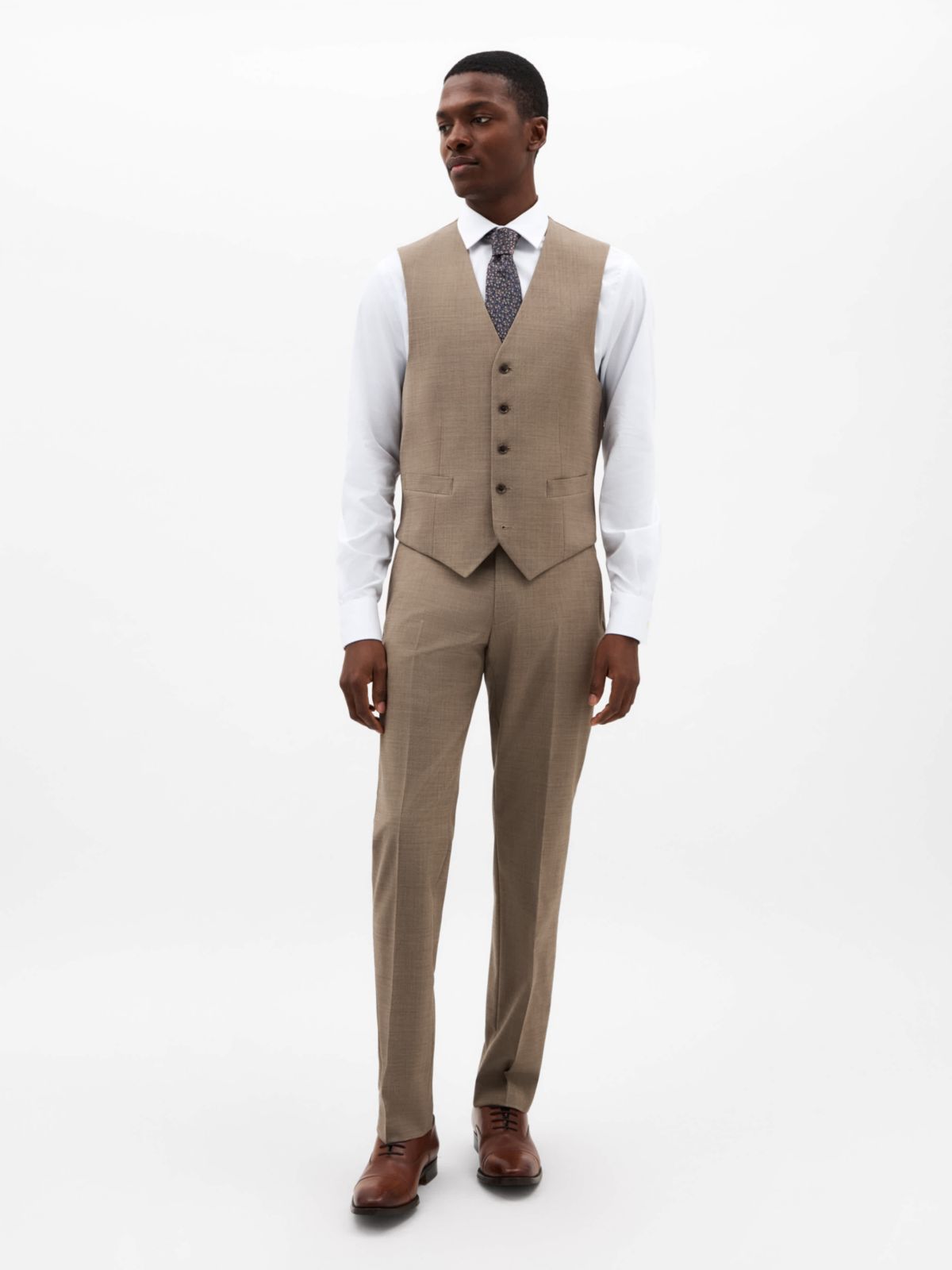 Tan Sharkskin Regular Vests