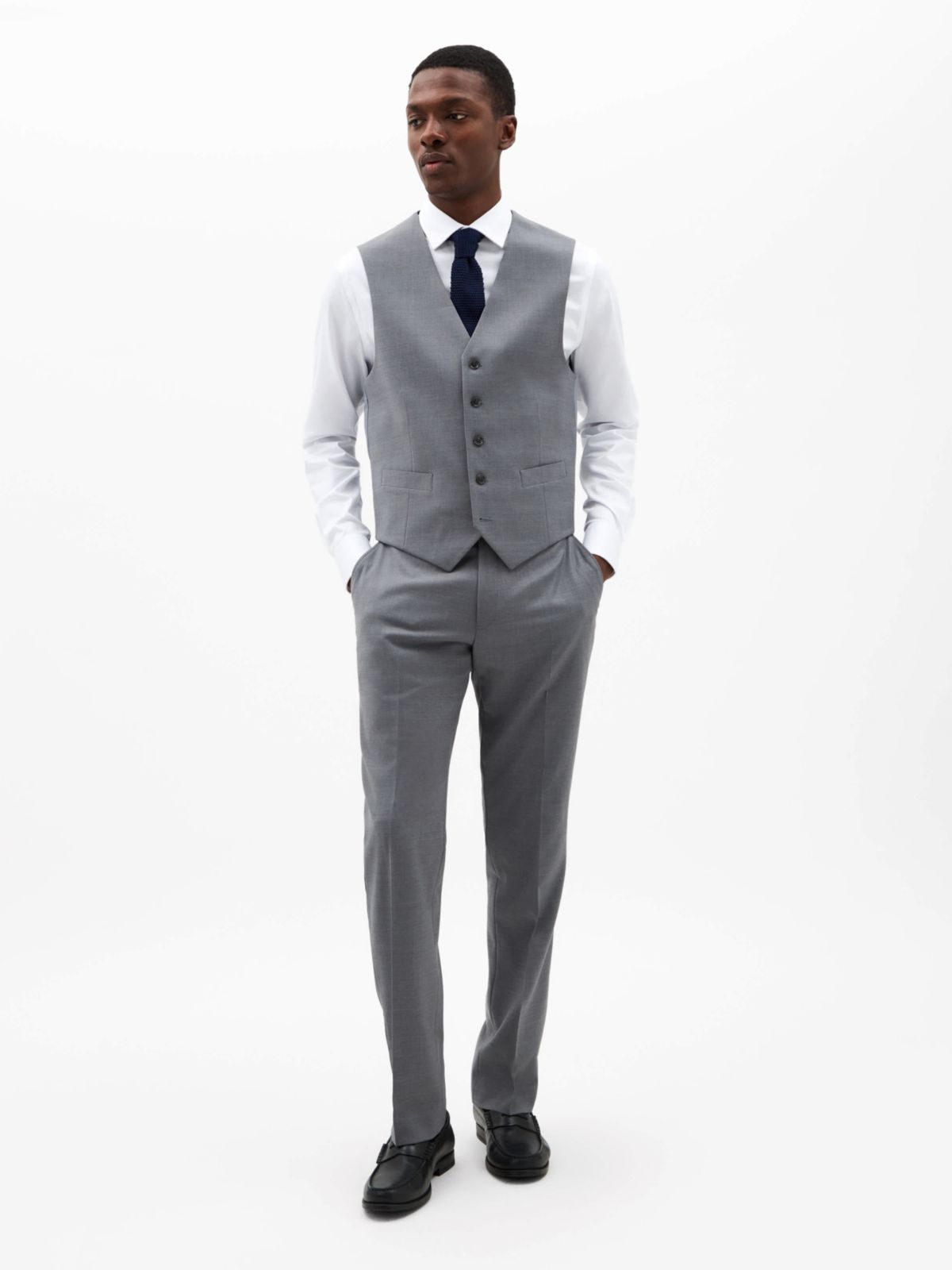 Pearl Grey Solid Regular Vests