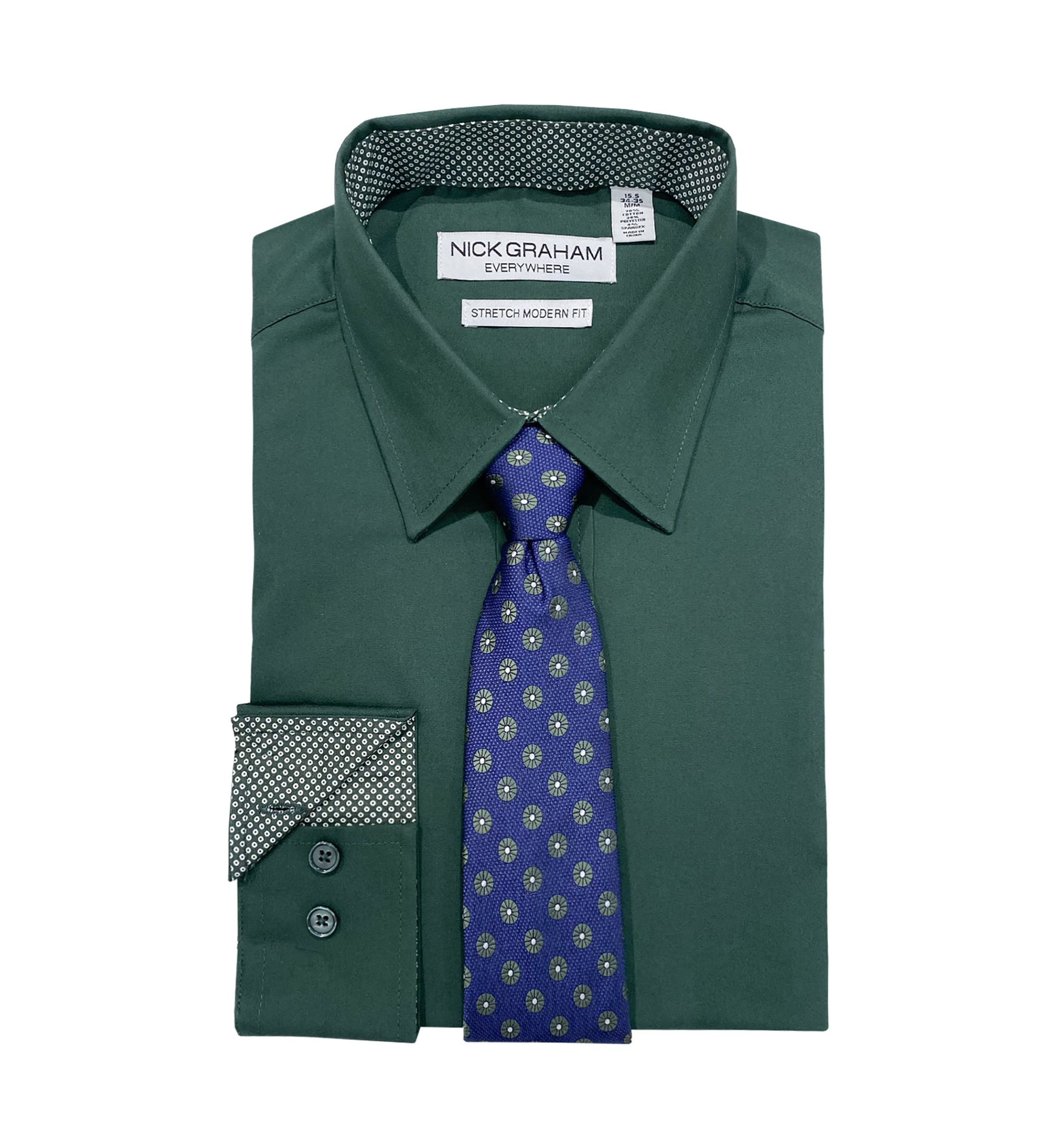 green dress shirt tie combo NICK GRAHAM Solid Shirt/Tie Set group-DHD9979