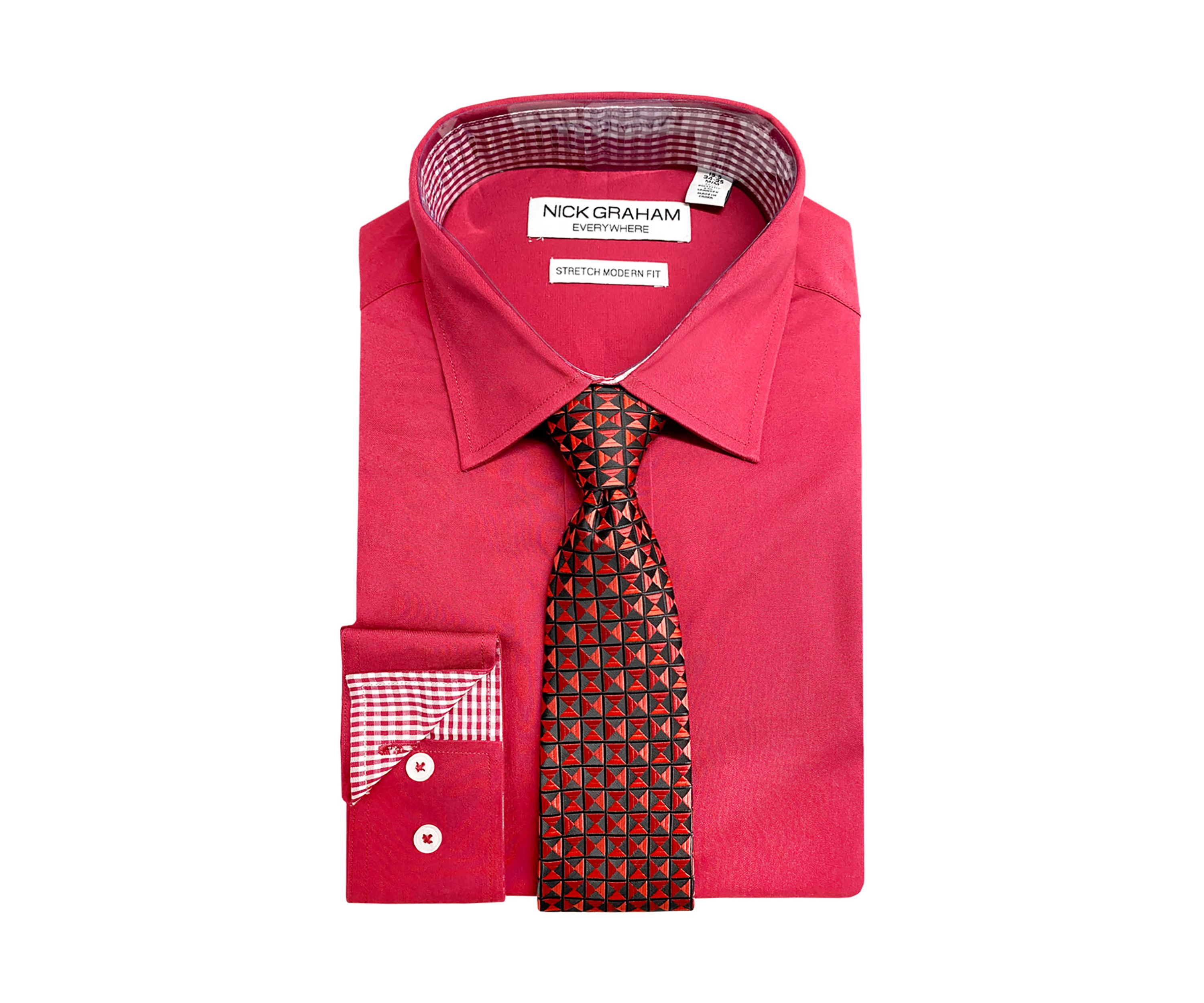 Solid Shirt and Printed Tie Set