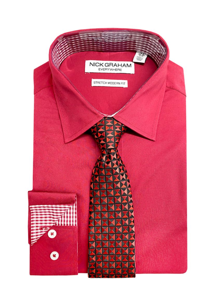 Solid Shirt and Printed Tie Set