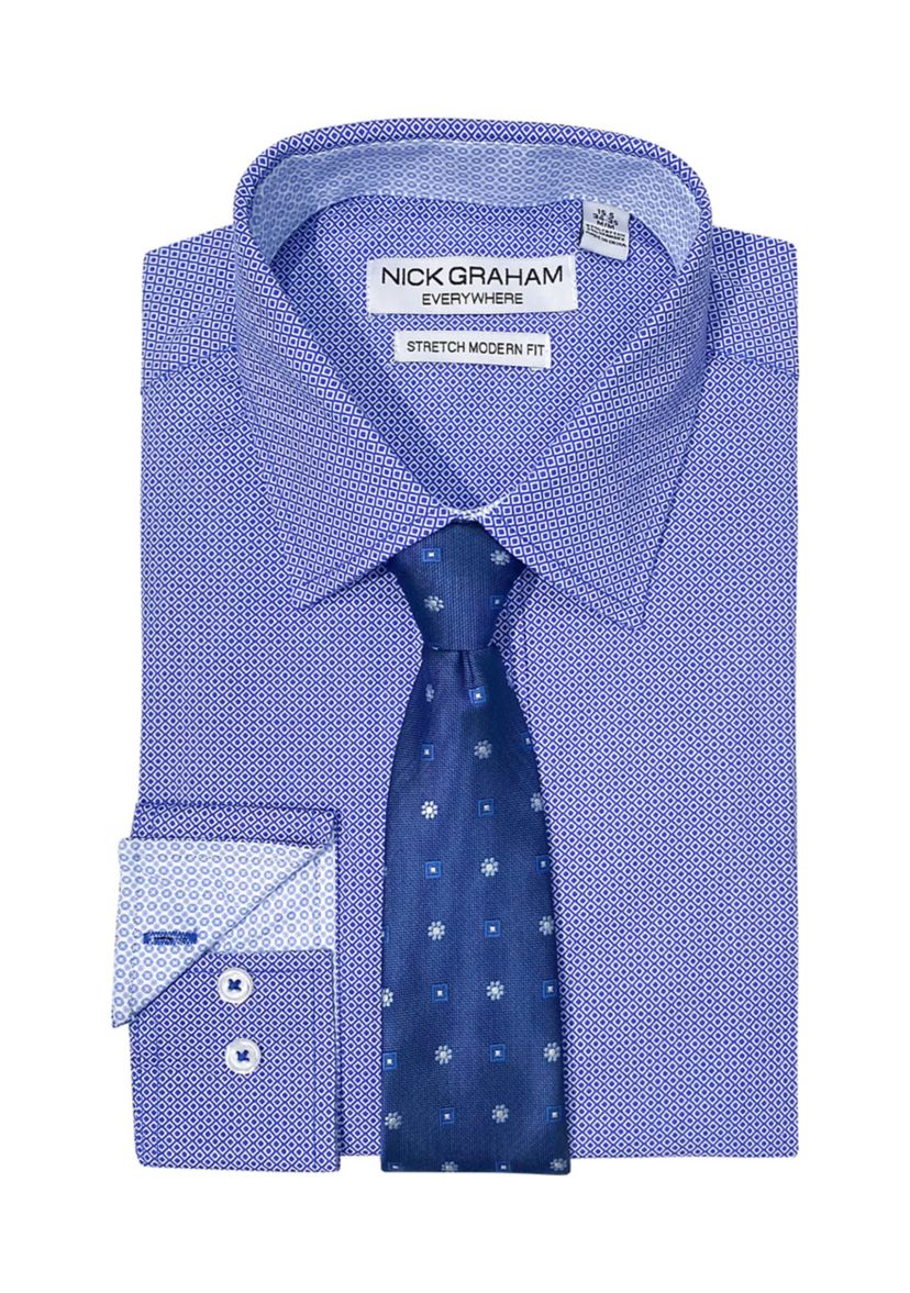 Open Diamond Neat Shirt/Tie Set