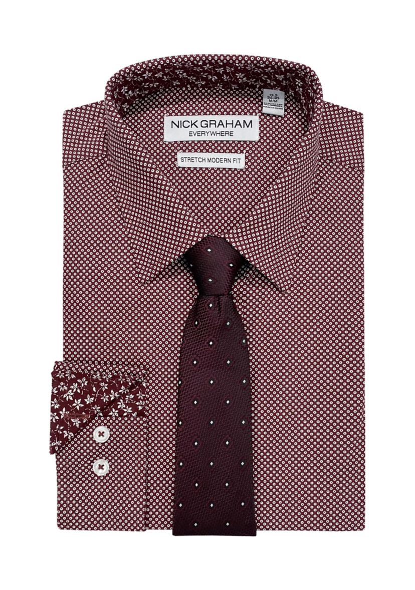 Mens Columbus Circle Dot Dress Shirt and Tie Set