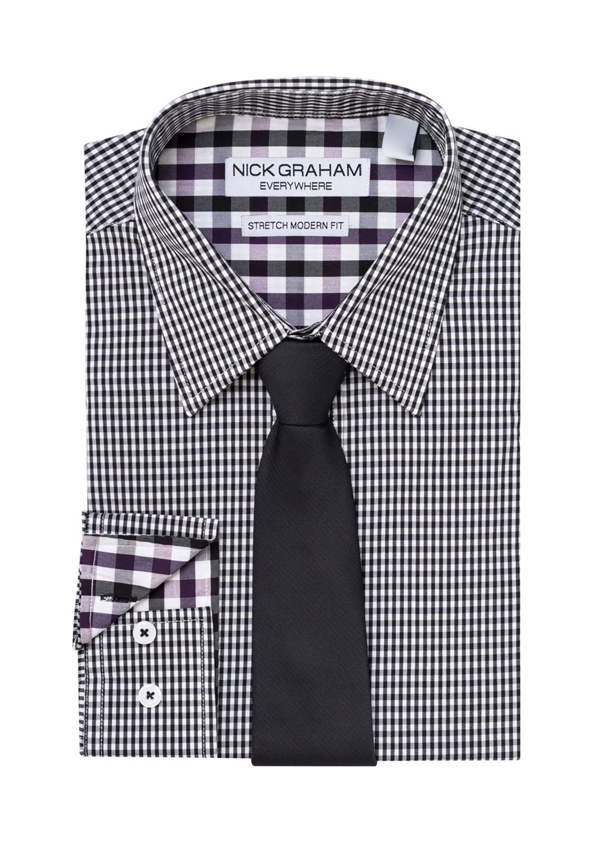 Mens Mini Gingham Shirt and Tie Set