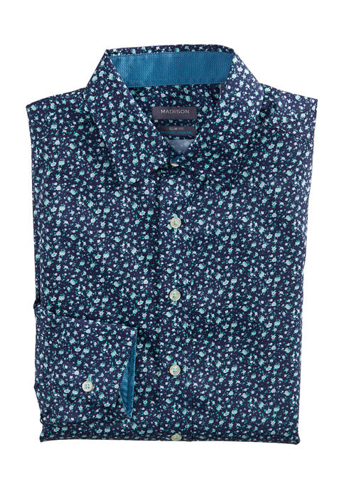 Madison Men's Slim Untucked Floral Print Button Down Collar Dress Shirt ...
