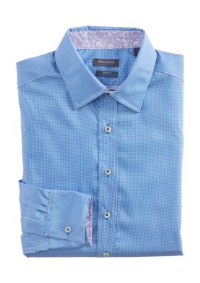 Madison Men's Slim Untucked Tonal Check Print Button Down Collar Dress ...