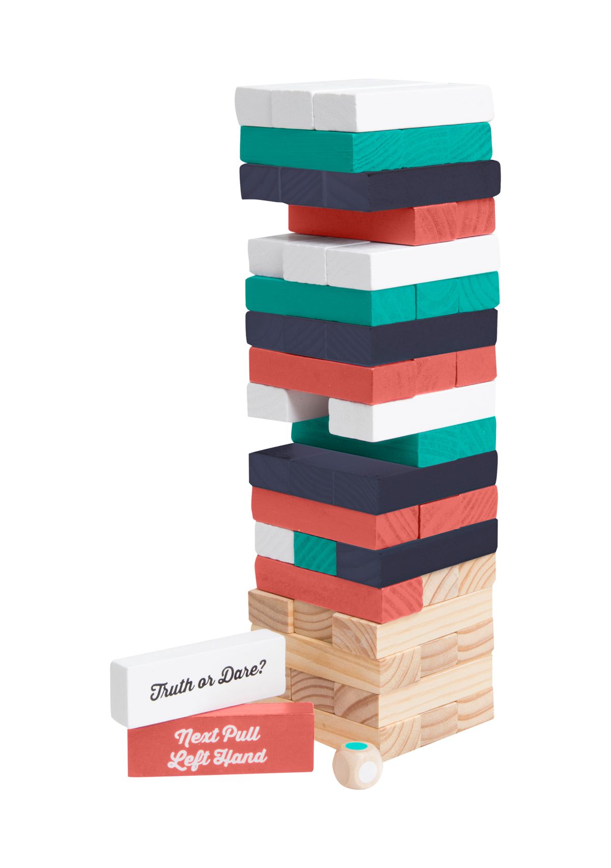 Tabletop Stacking Wood Blocks with Die and Prompts Game