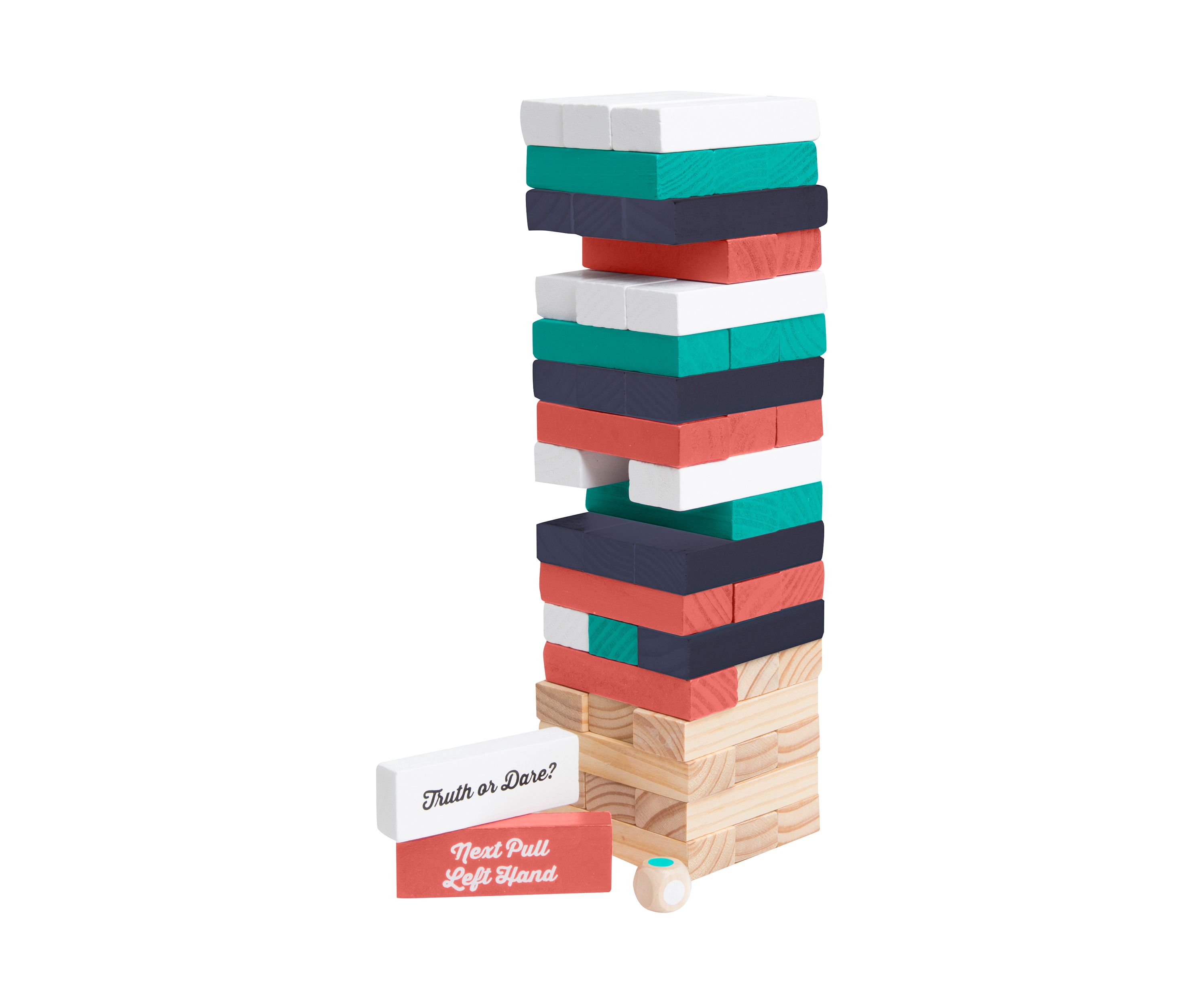 Tabletop Stacking Wood Blocks with Die and Prompts Game