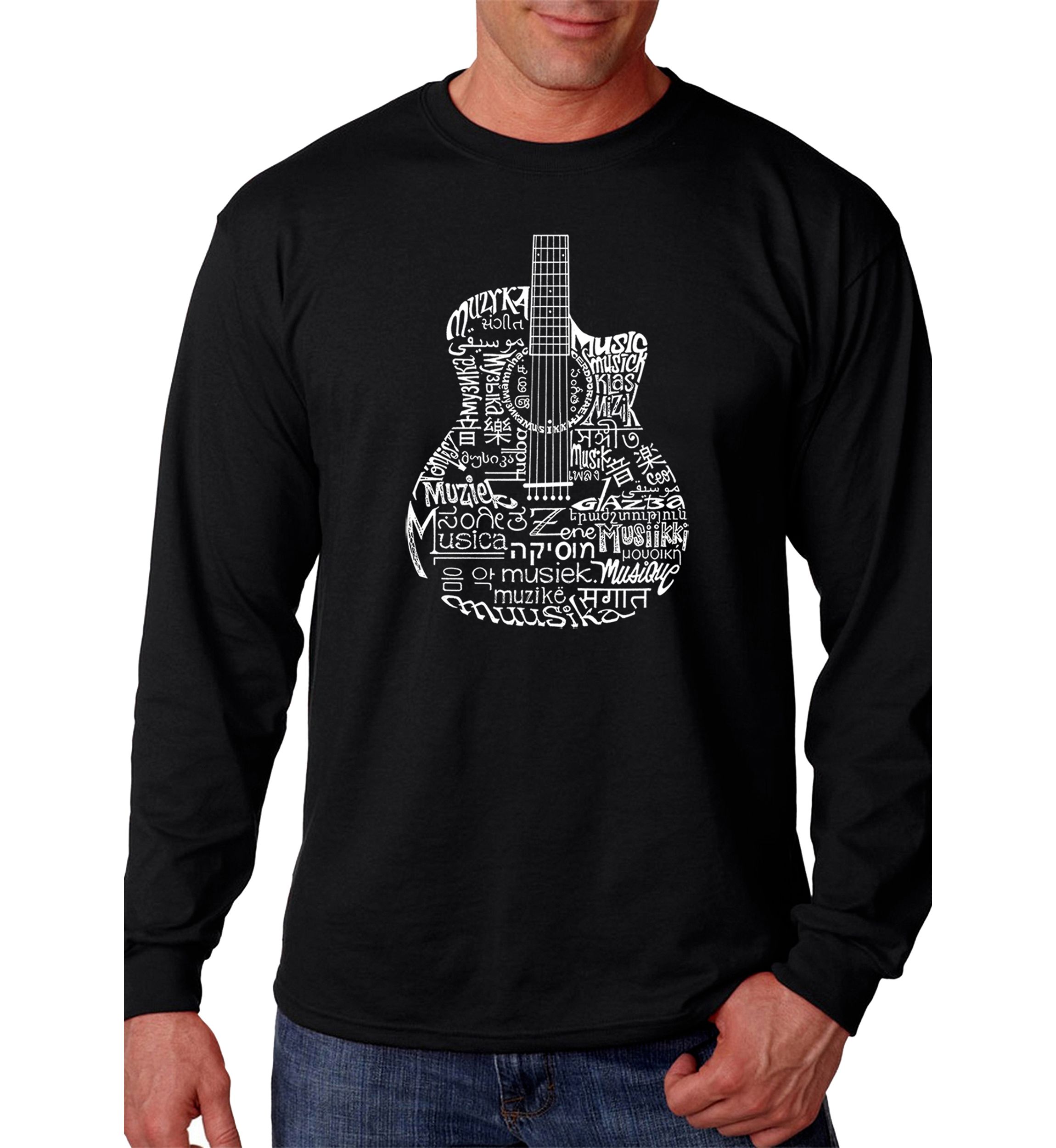 Word Art Long Sleeve T-Shirt - Languages Guitar
