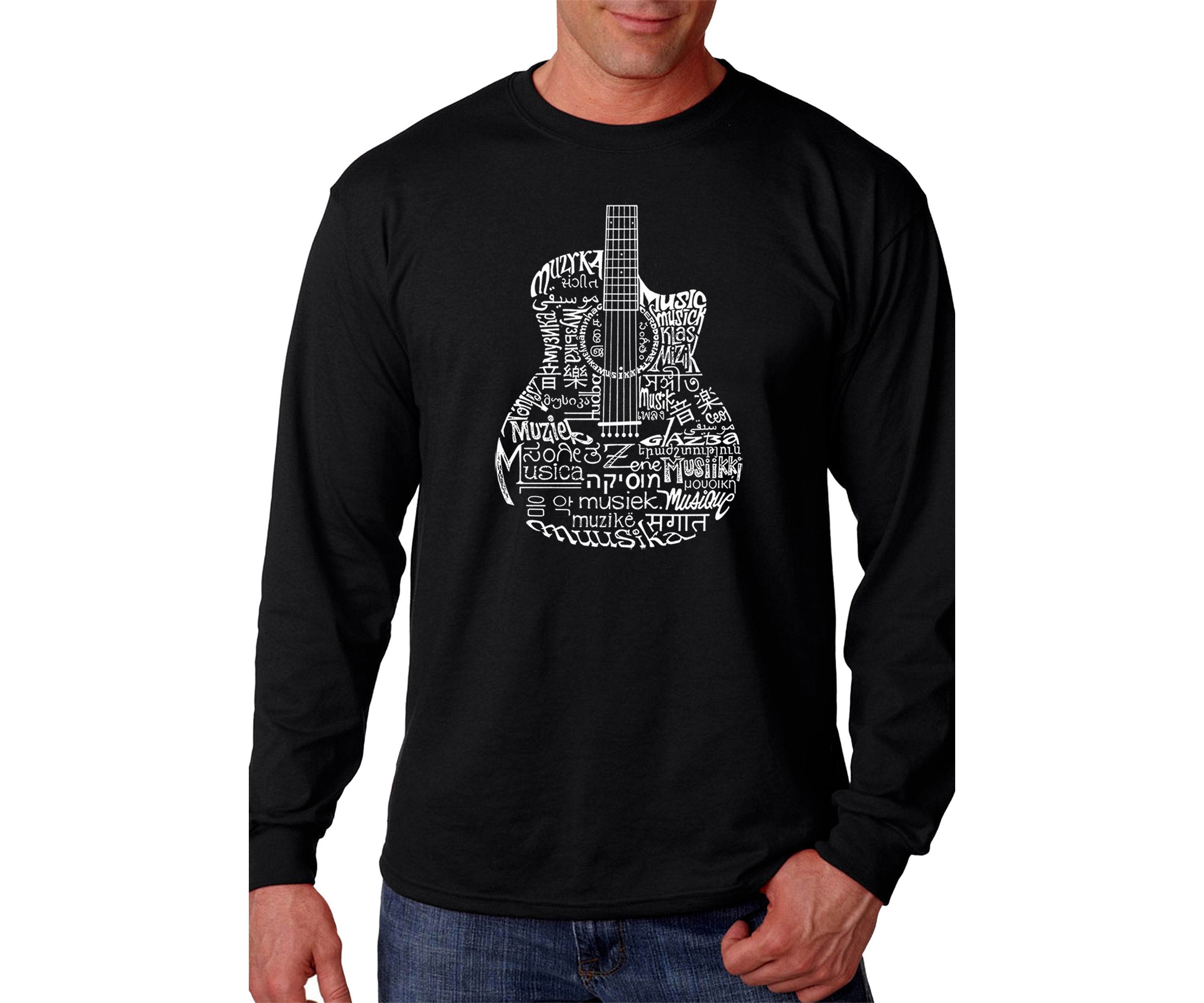 Word Art Long Sleeve T-Shirt - Languages Guitar