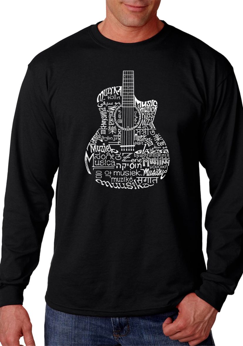 Word Art Long Sleeve T-Shirt - Languages Guitar